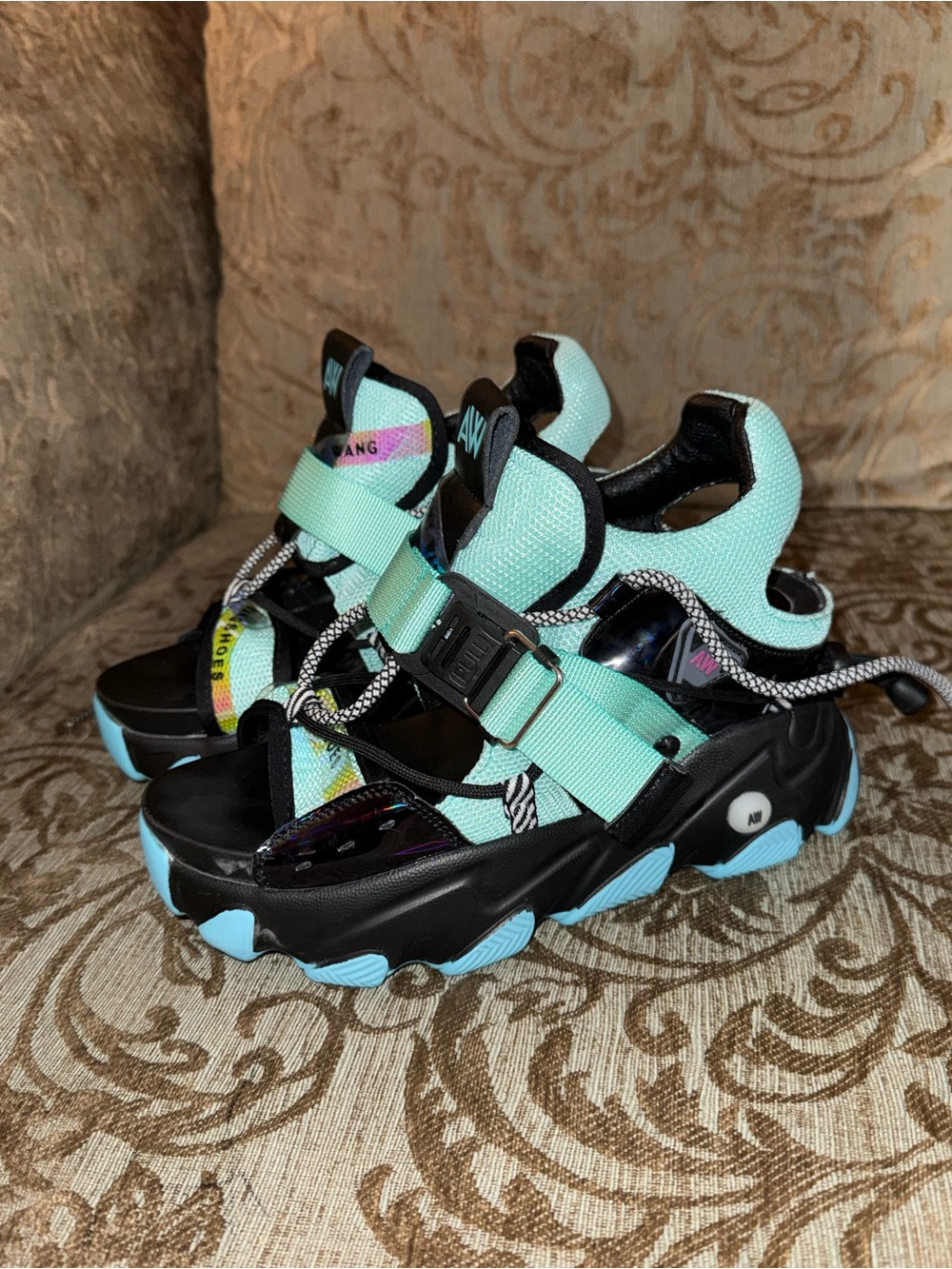 Anthony Wang Teal Dragonfruit Sandals size 5.5